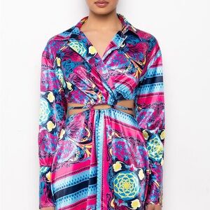 AKIRA Vibrant Pink and Blue Mini Dress